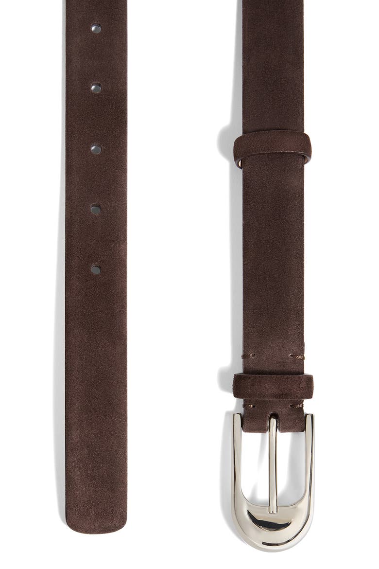 Dome Buckle Leather Belt, Alternate, color, DARK BROWN