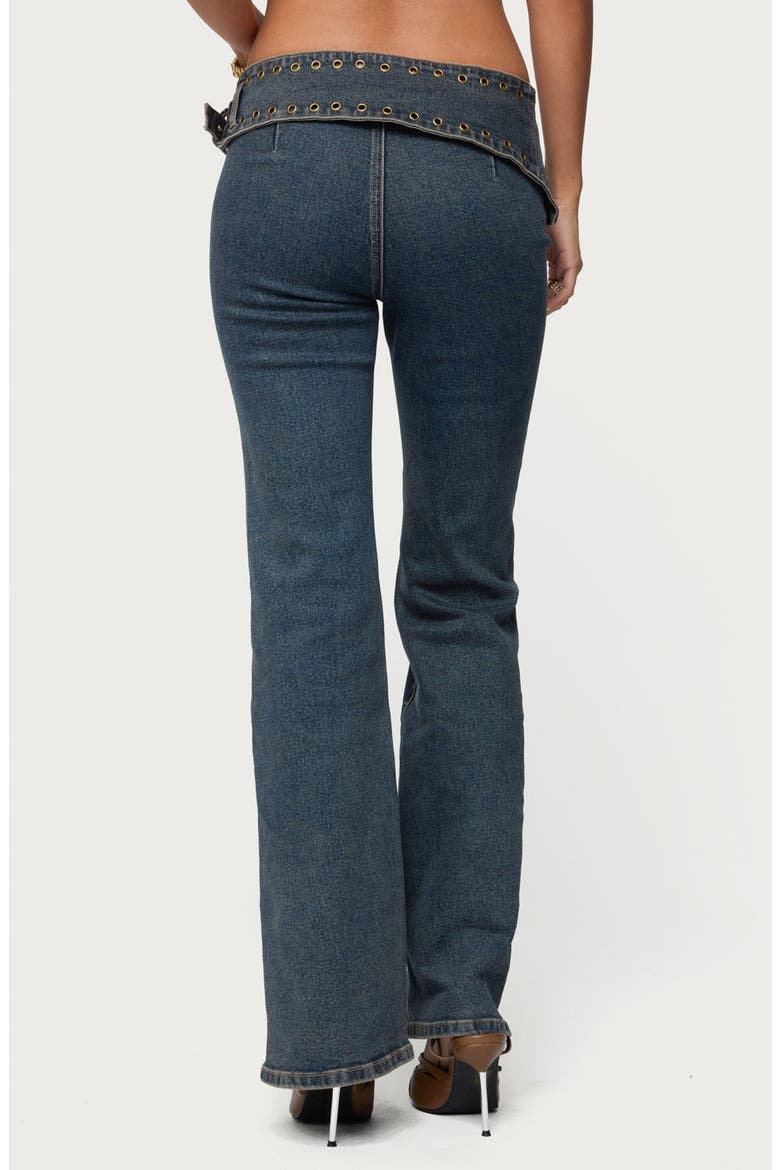 Asymmetric Grommet Detail Low Rise Jeans, Alternate, color, BLUE-VINTAGE-WASHED
