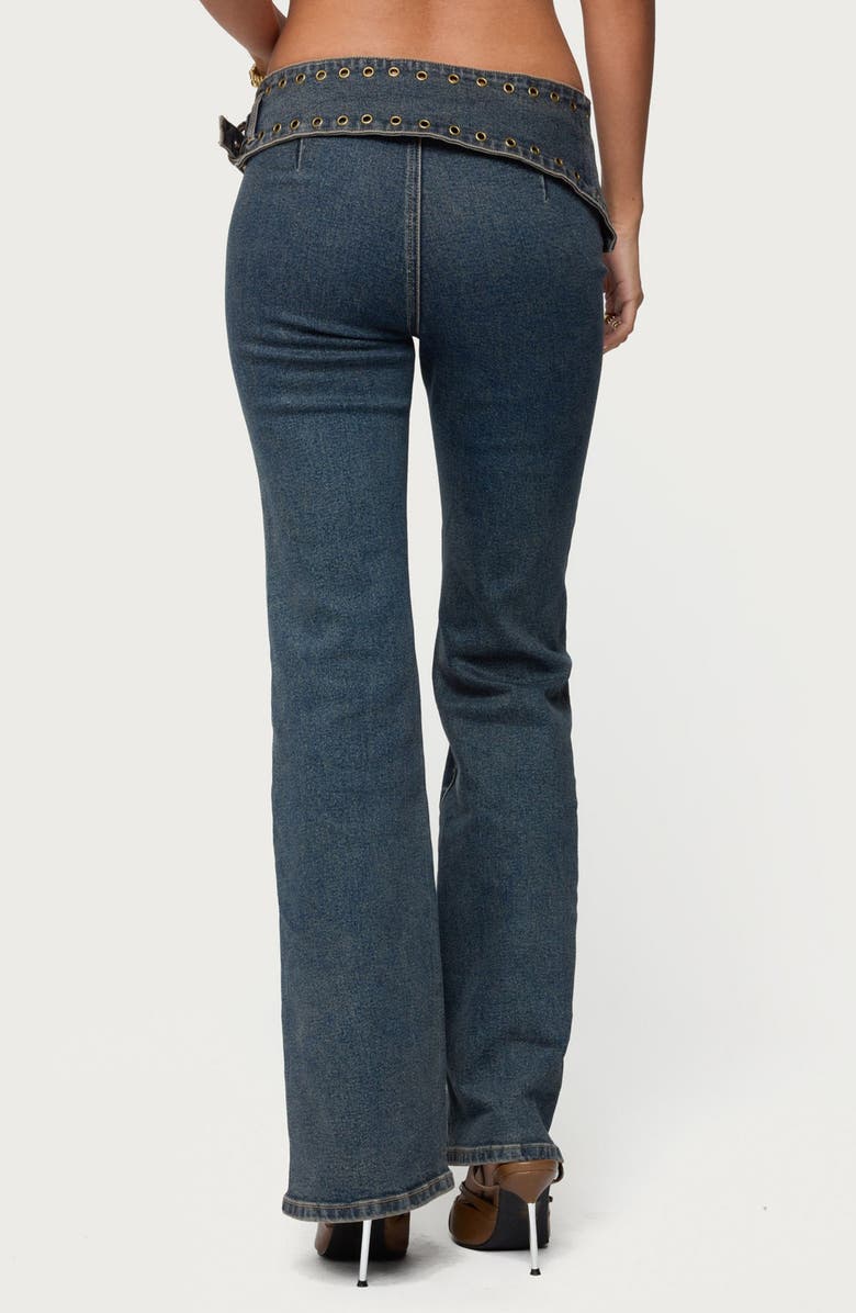 EDIKTED Asymmetric Grommet Detail Low Rise Jeans, Alternate, color, Blue-Vintage-Washed