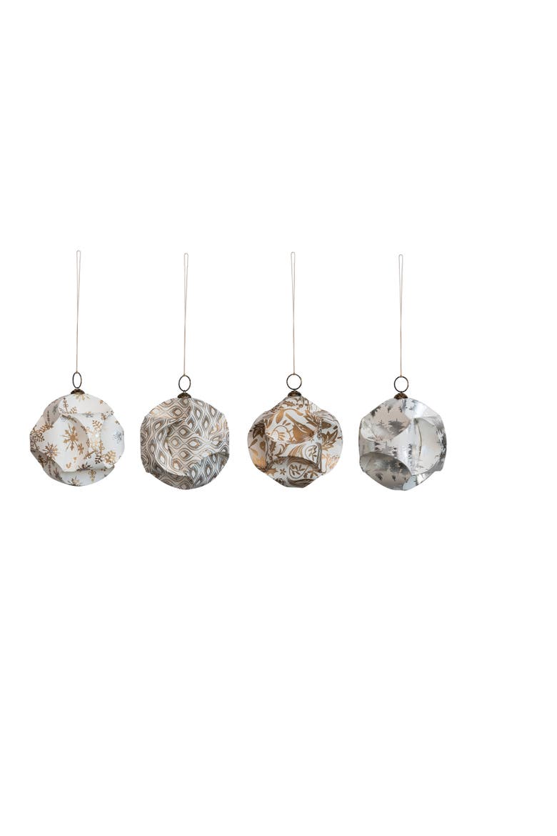 Recycled Paper Ornaments with Patterns & Glitter in Kraft Box, Set of 4, Main, color, Multicolor