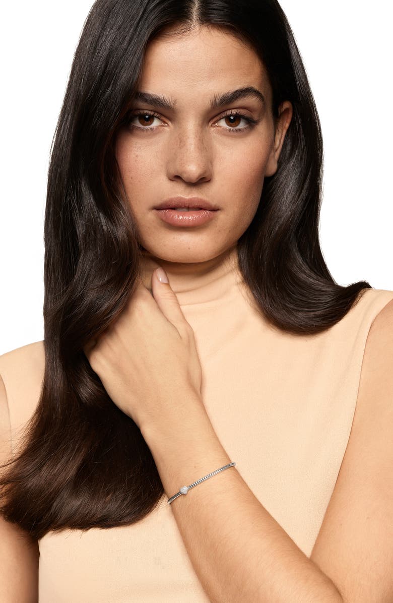 David Yurman Cable Flex Heart Bracelet, 2.6mm, Alternate, color, Silver Pave