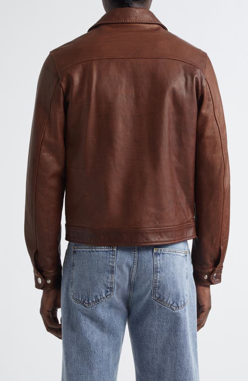 Second / Layer Second Layer Leather Trucker Jacket In Brown