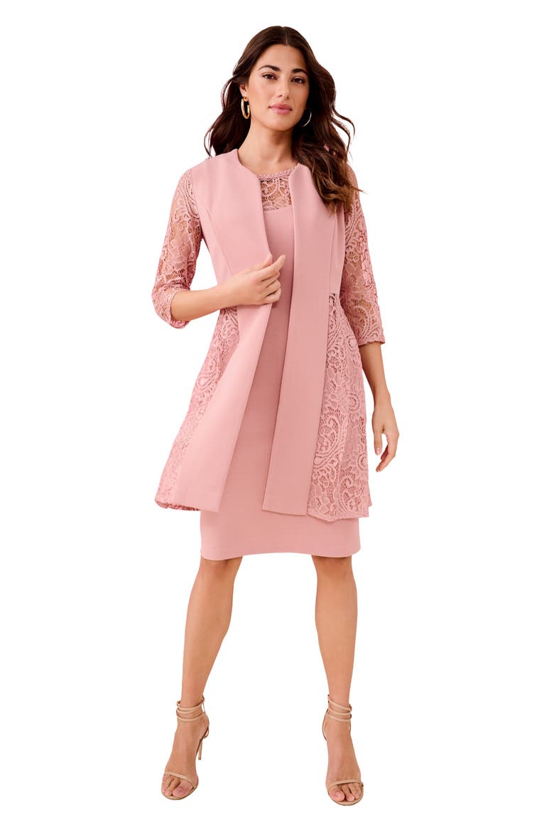 Stretch Paisley Lace Jacket Dress, Main, color, ROSE GOLD