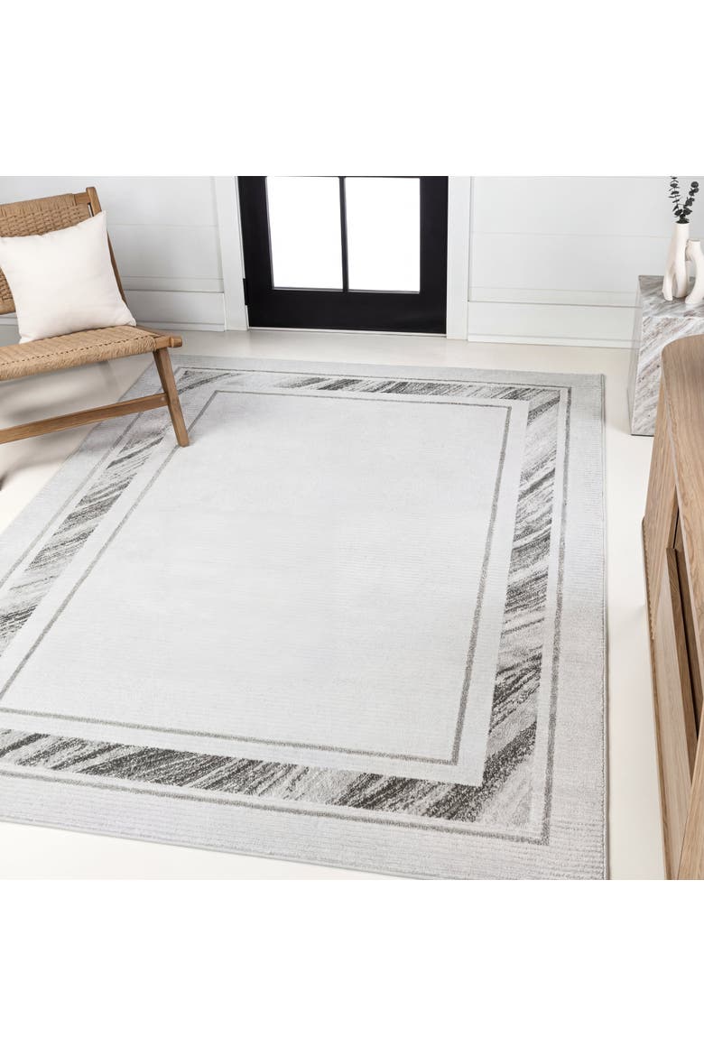 Athens Classic Border Marble Pattern High-Low Area Rug, Alternate, color, Silver/White