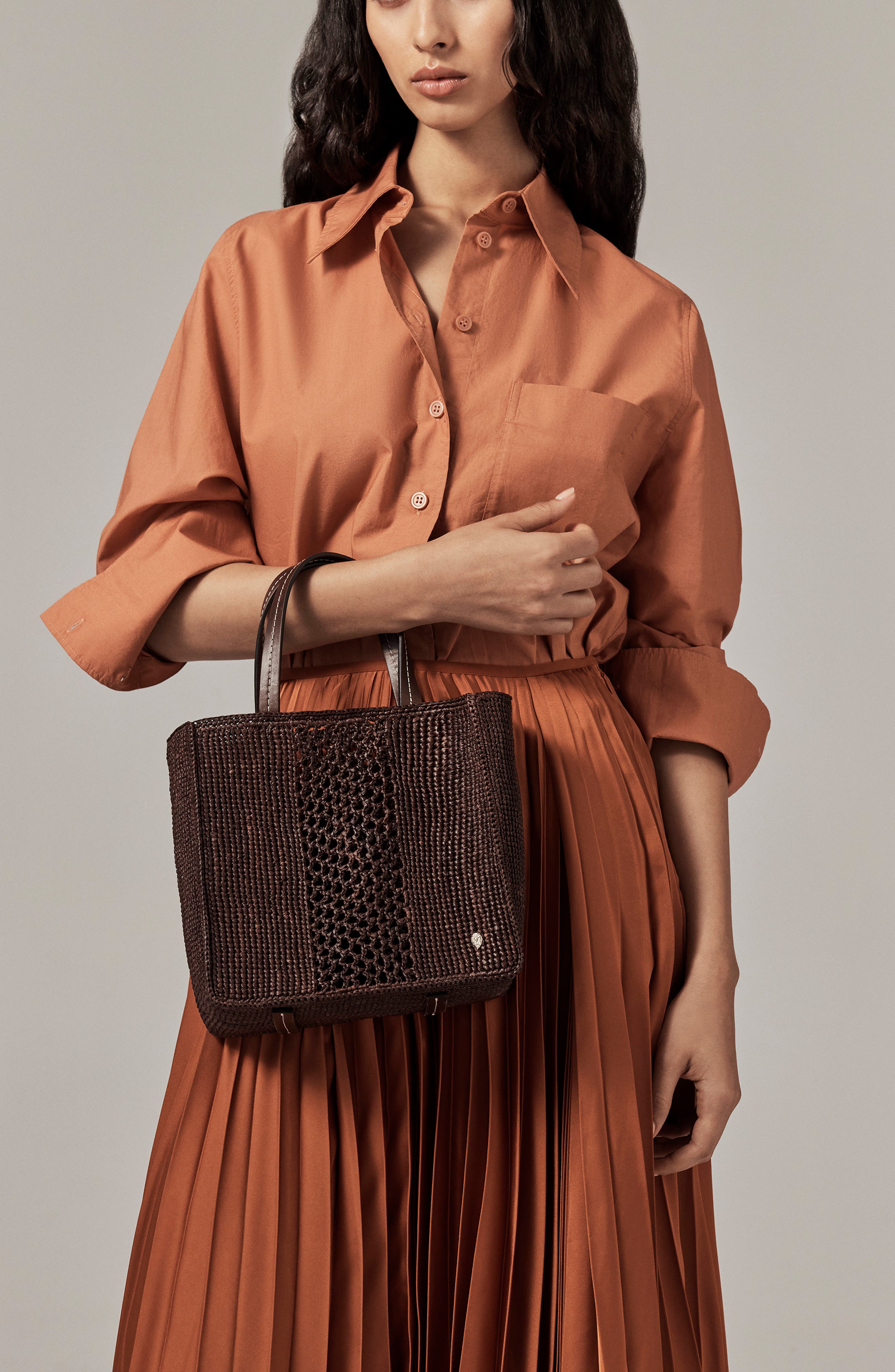 Mini Arleth Crochet Raffia Tote, Alternate, color, CHOCOLATE