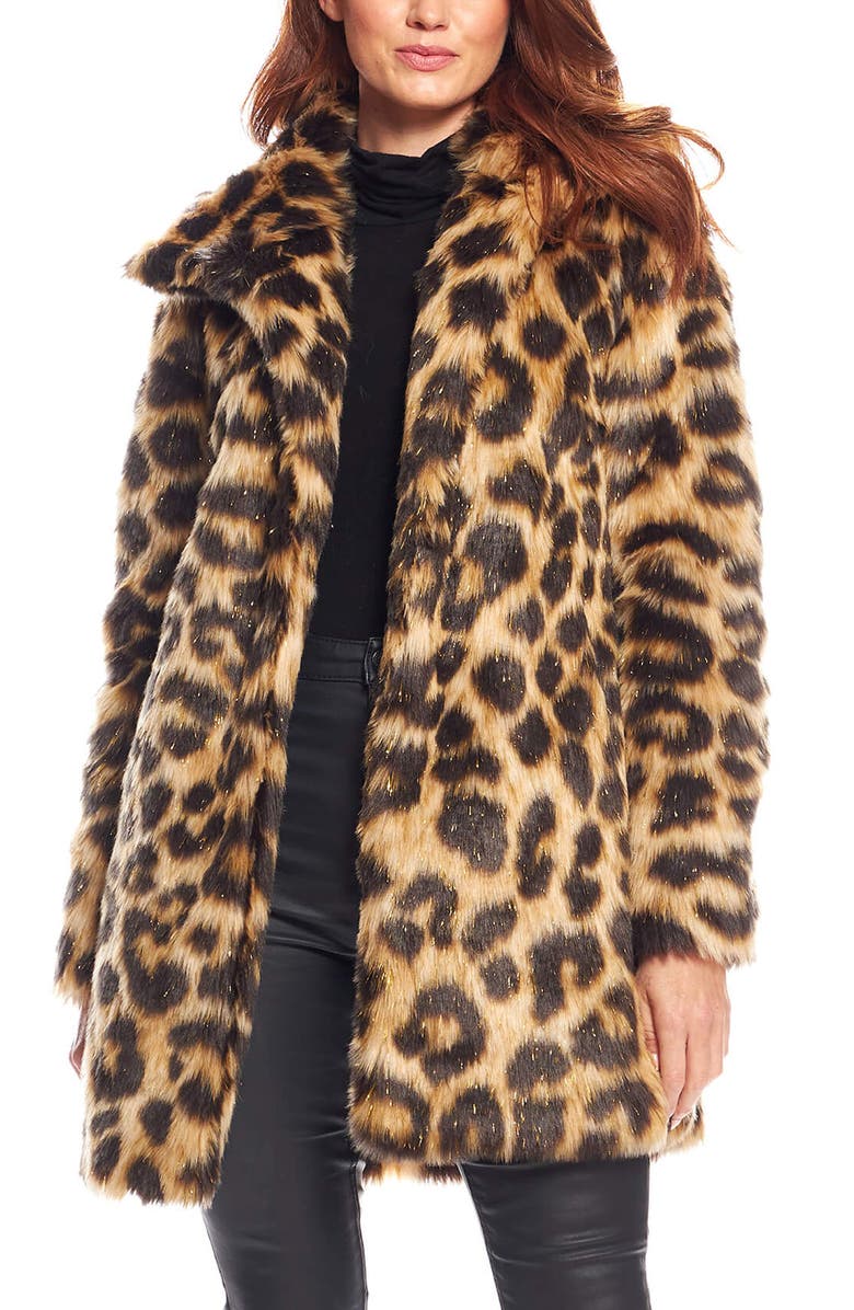 DONNA SALYERS FABULOUS FURS Stardust Leopard Print Faux Fur Coat, Main, color,