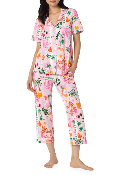 Print Stretch Organic Cotton Crop Pajamas