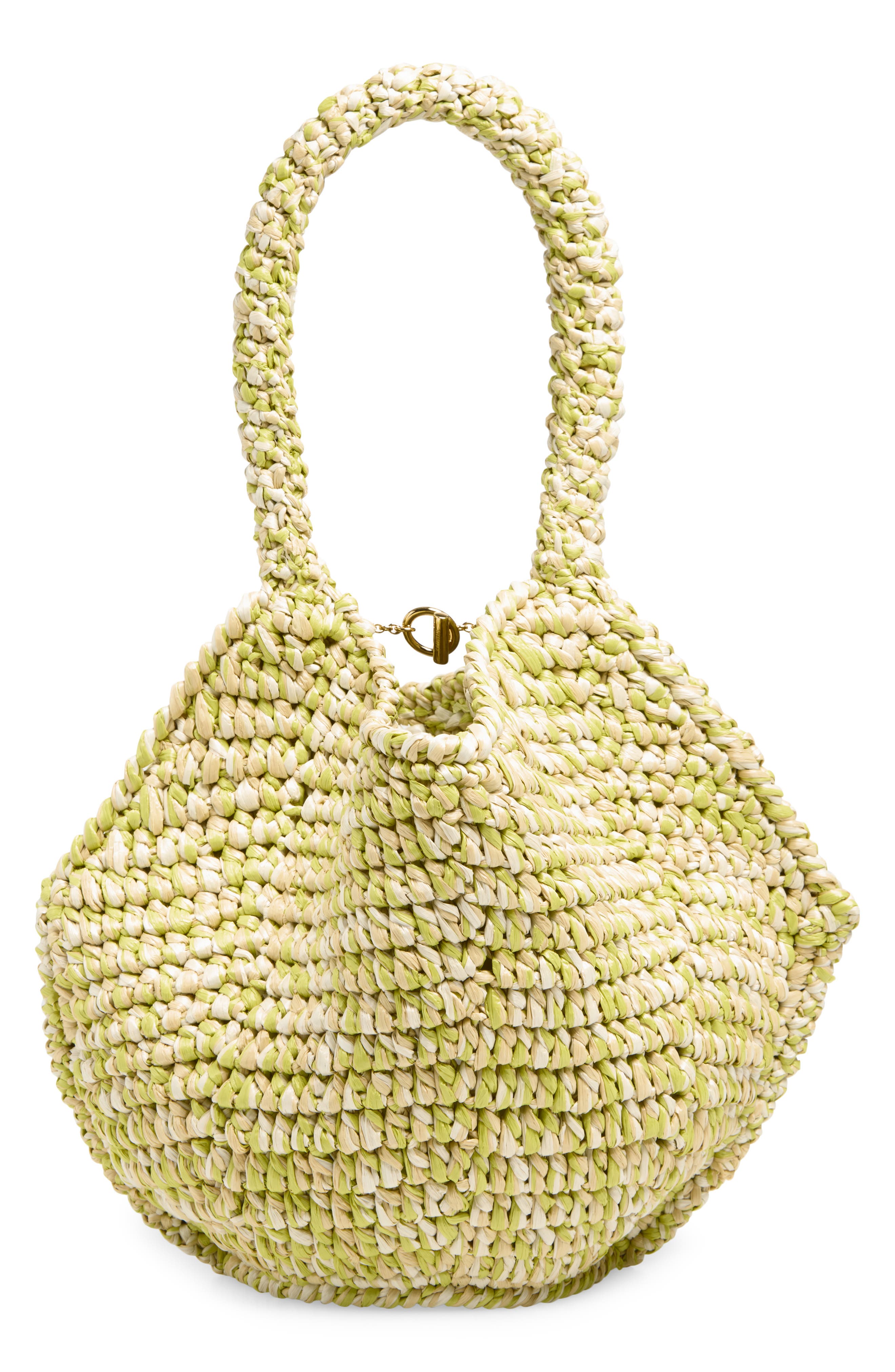 Khaite Mini Lotus Raffia Tote, Alternate, color, Citron / White