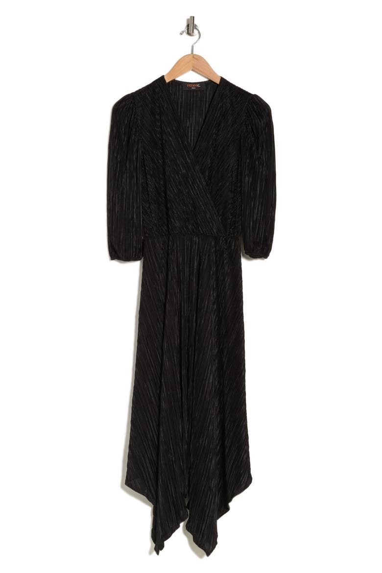 Plissé Handkerchief Dress, Alternate, color, BLACK