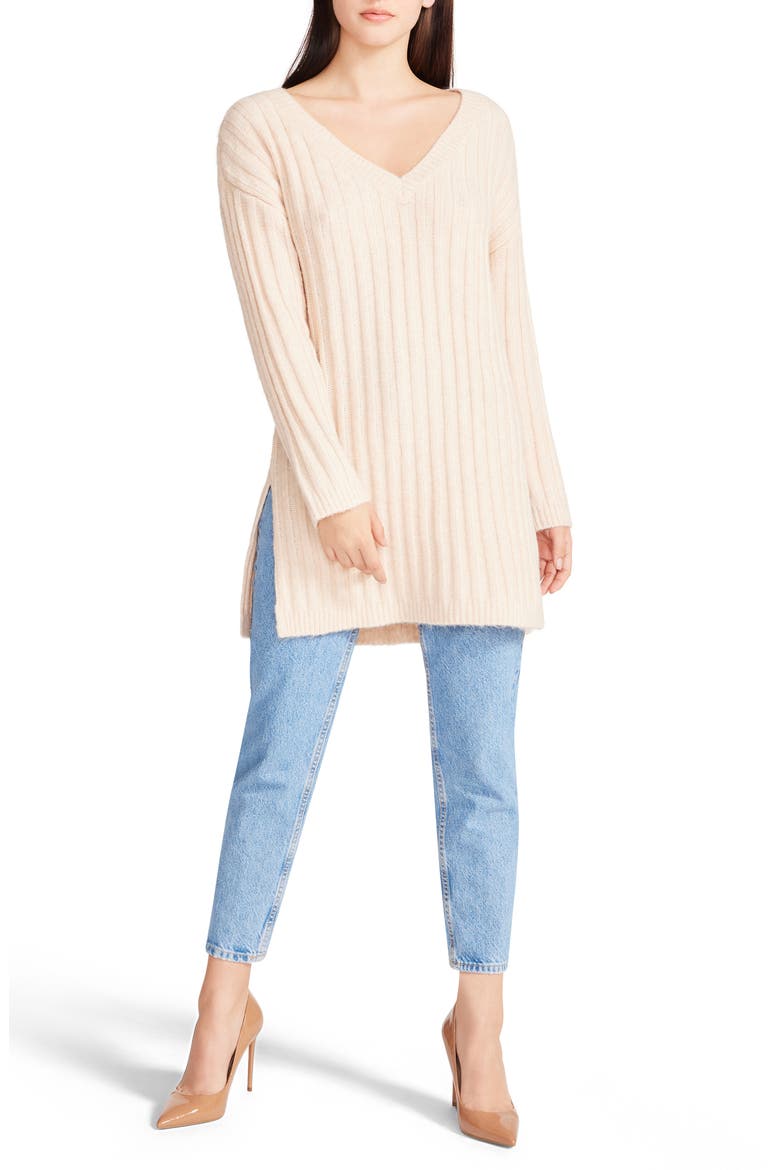 Big Deal V-Neck Rib Sweater Dress, Alternate, color, CAMEL