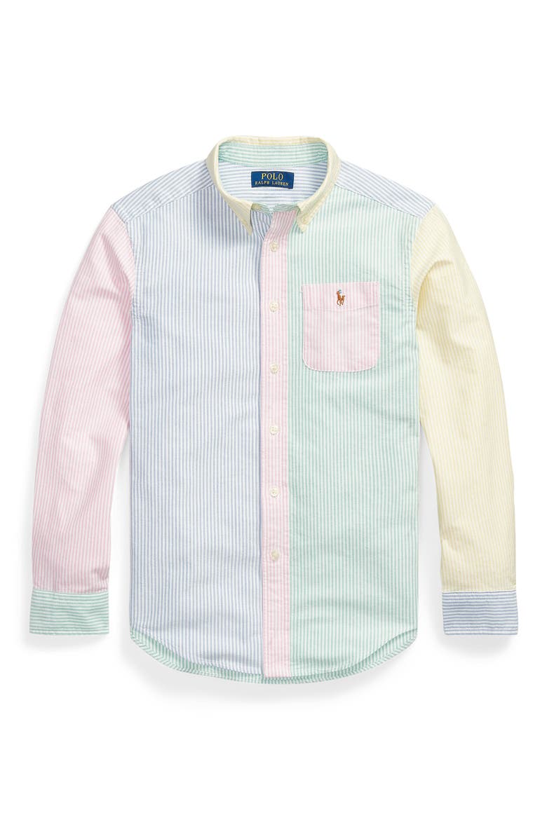 Kids' Stripe Cotton Button-Down Oxford Shirt, Main, color, MULTI