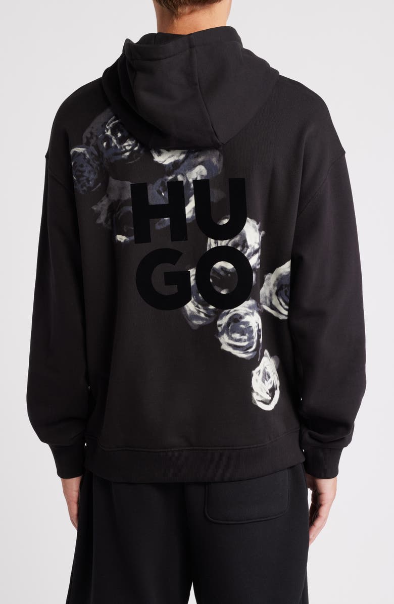 HUGO Dirosehood Oversize Floral Graphic Hoodie, Alternate, color, Black