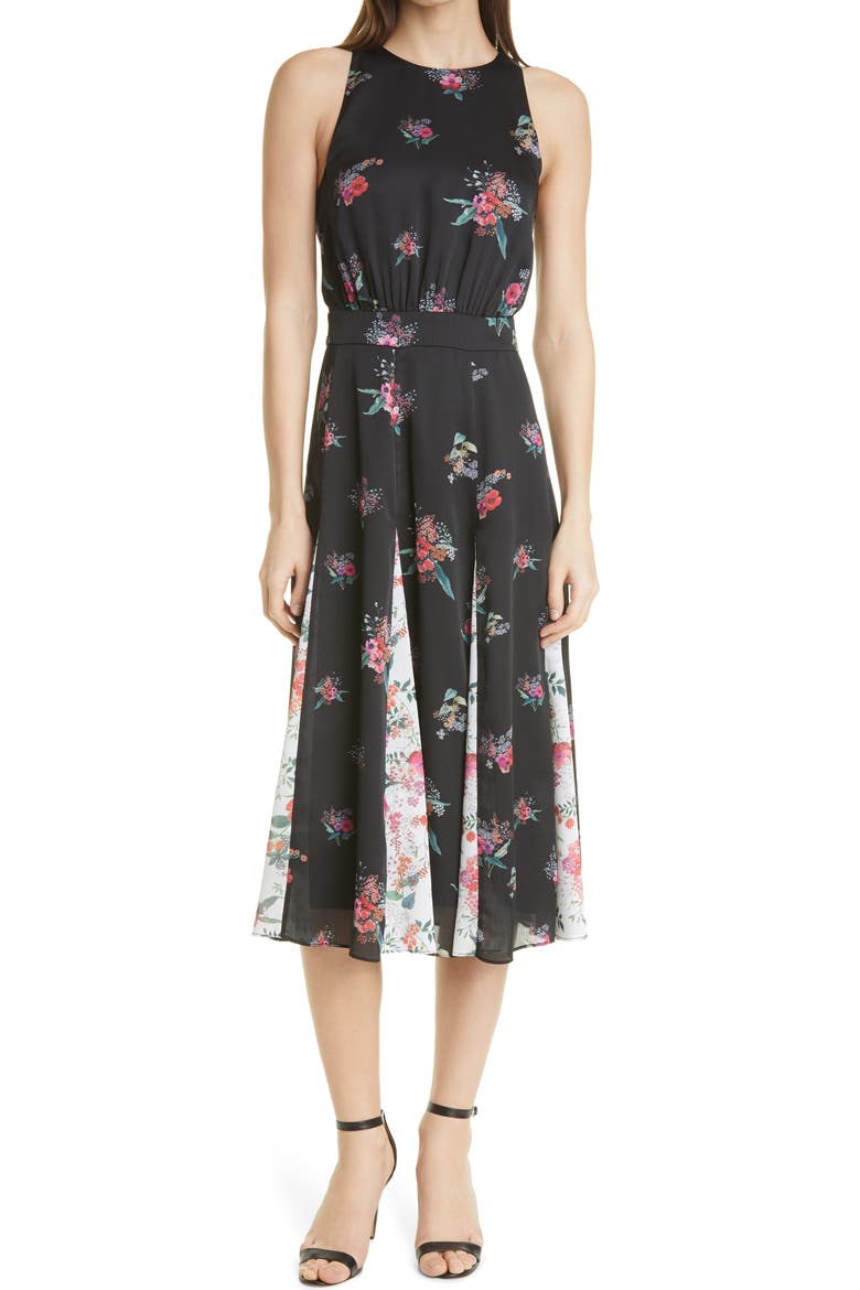 Metropolis Floral Print Midi Dress, Main, color, BLACK