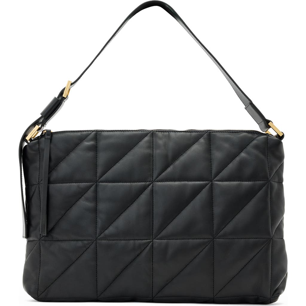 Allsaints Womens Black Edbury Quilted Leather Shoulder Bag In Black