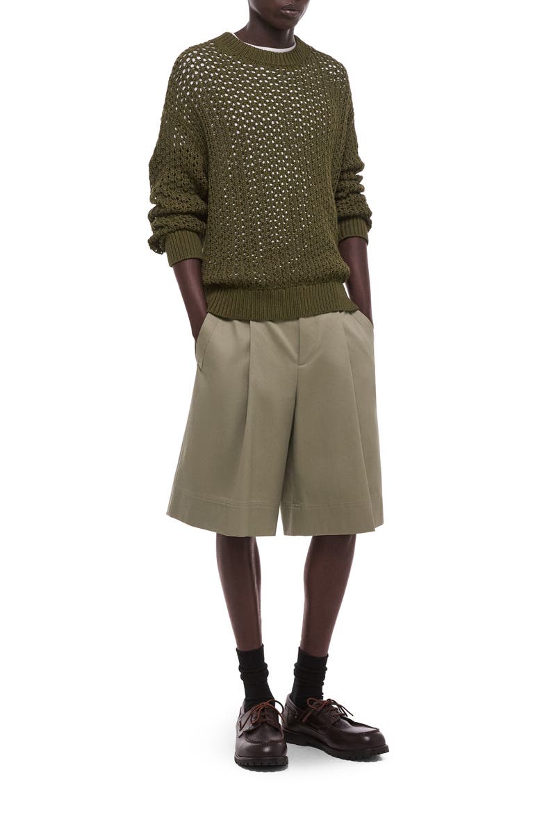 Open Stitch Organic Cotton Blend Crewneck Sweater, Alternate, color, OLIVE
