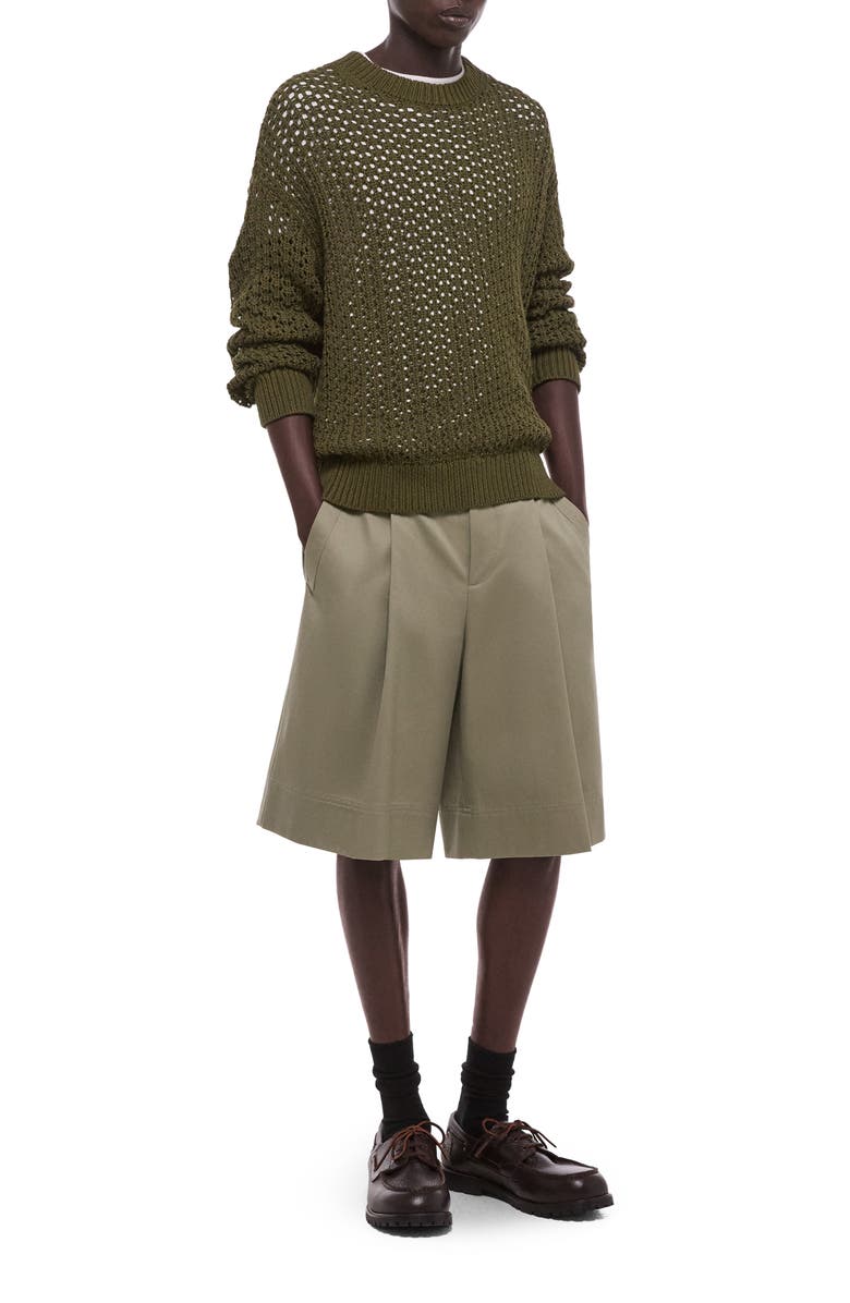 Helmut Lang Open Stitch Organic Cotton Blend Crewneck Sweater, Alternate, color, Olive