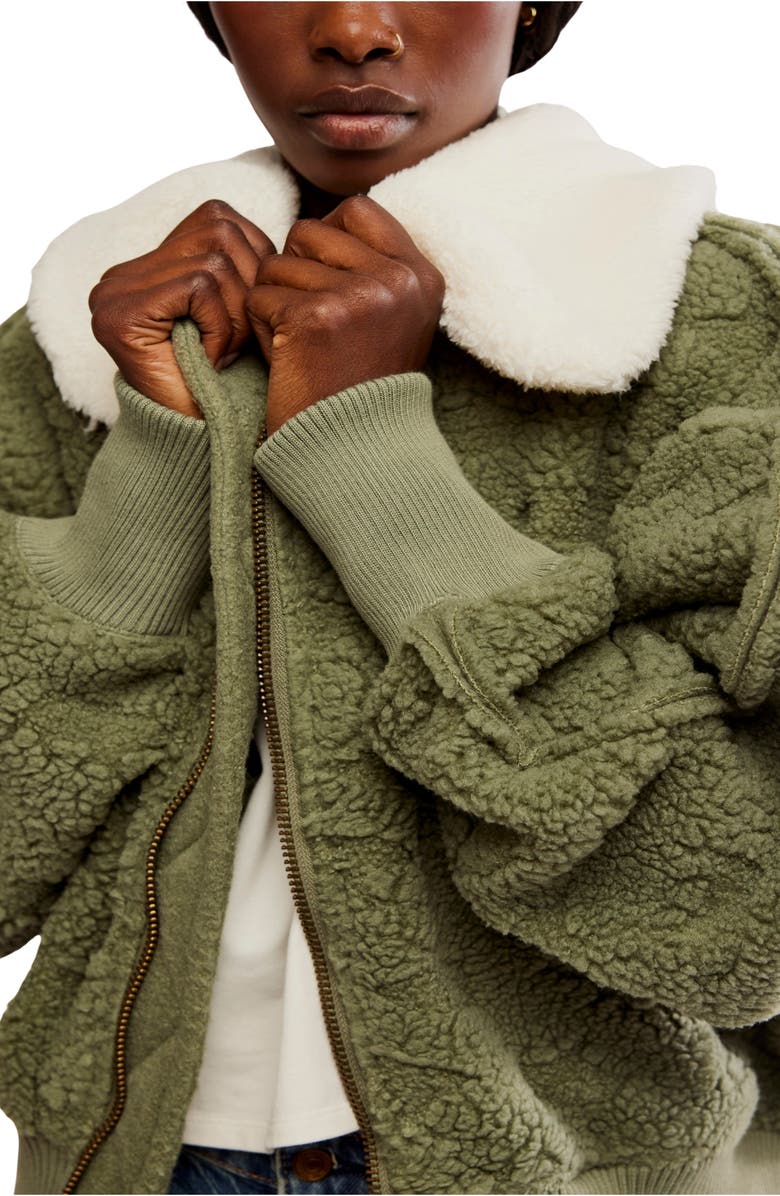 Free People Cozy Up Textured Fleece Cardigan, Alternate, color, Crystal Kelp Combo