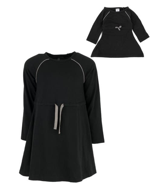 Leveret Girls Bow Tie Dress With Matching Doll Dress In Black