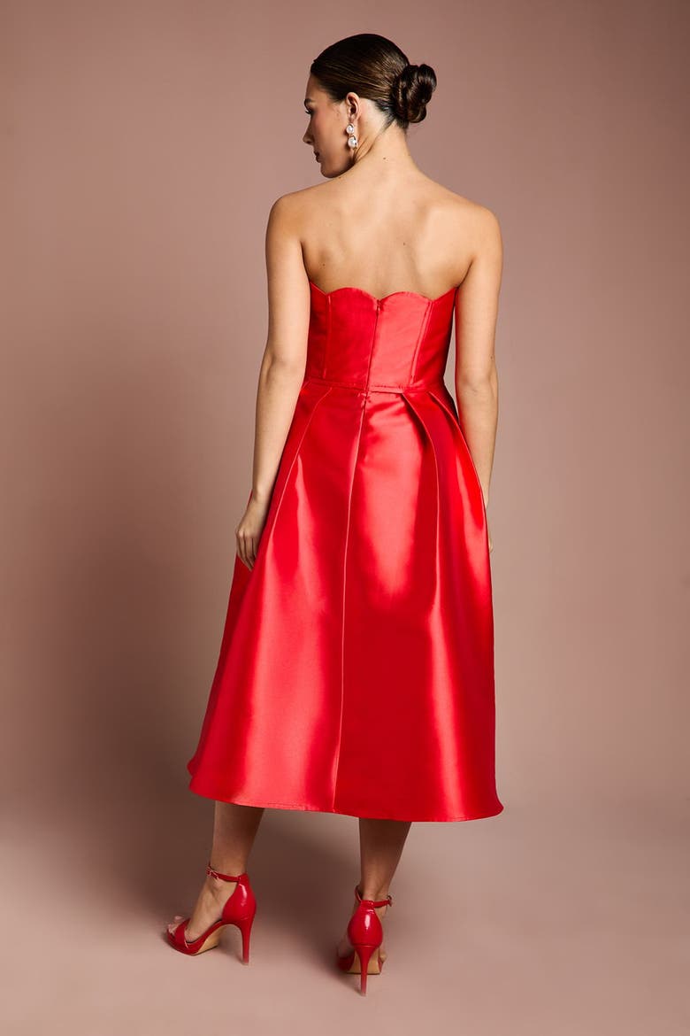 Scalloped Strapless Midi Dress, Alternate, color, Red