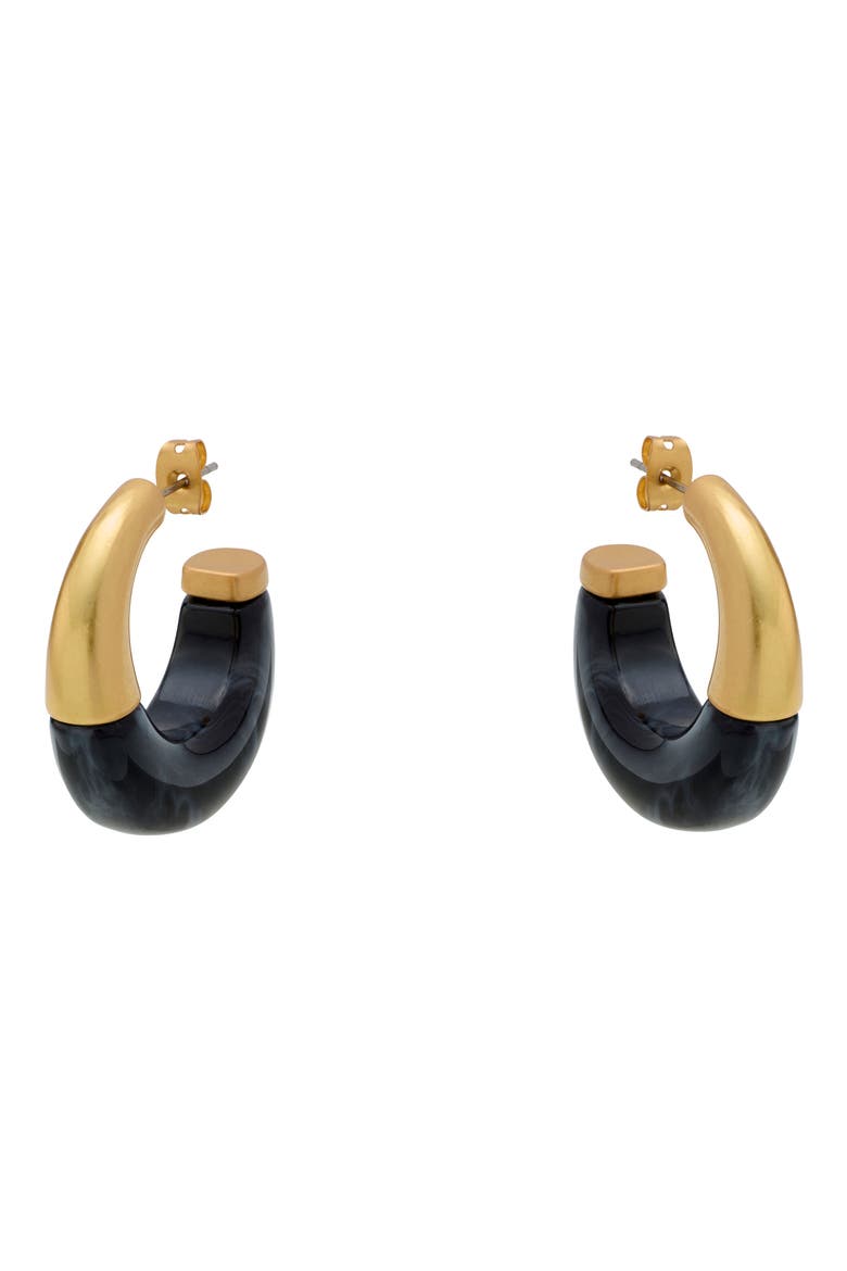 Samira Scoop Hoop Earrings, Main, color, GOLD TONE / BLACK MARBLE
