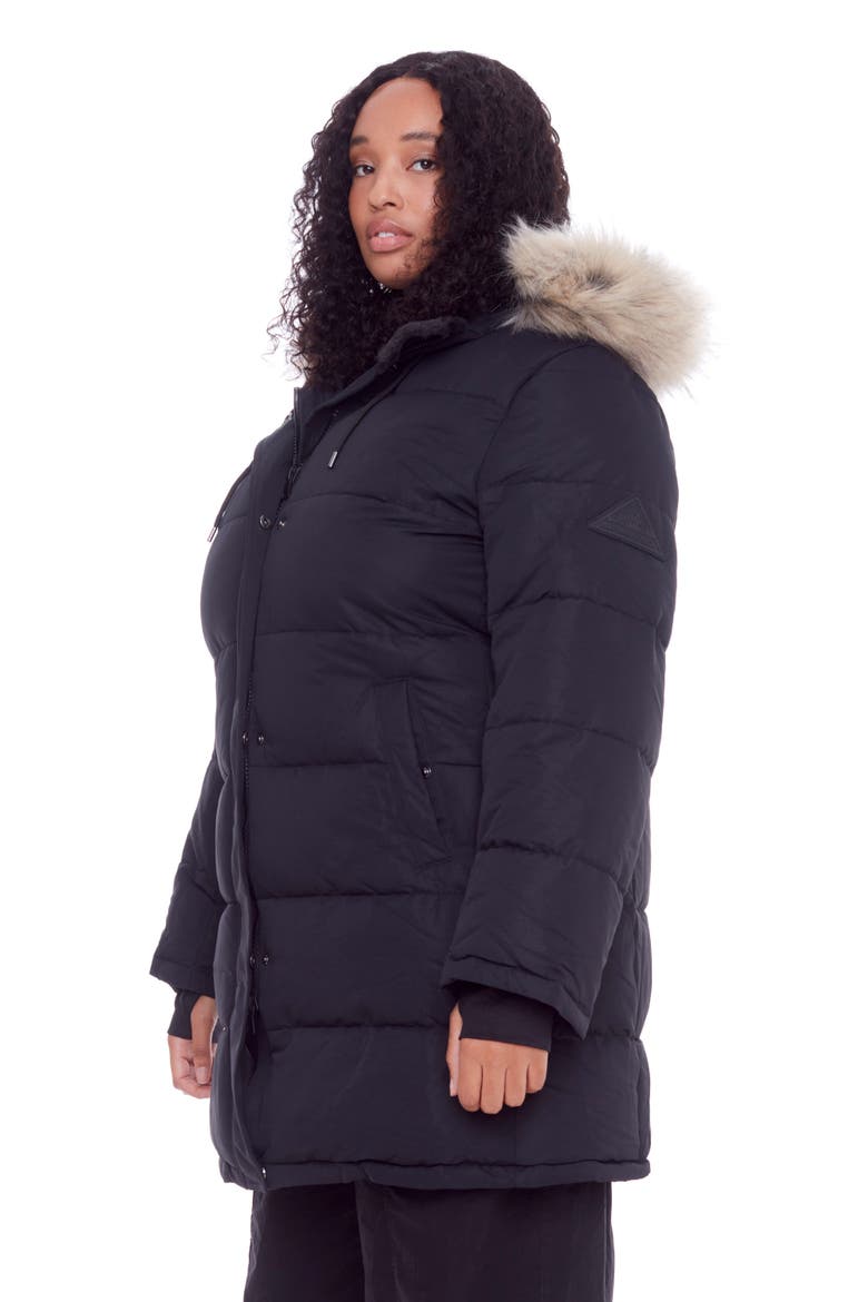 Aulavik Plus Size - Vegan Down Mid-length Hooded Parka Coat, Alternate, color, BLACK