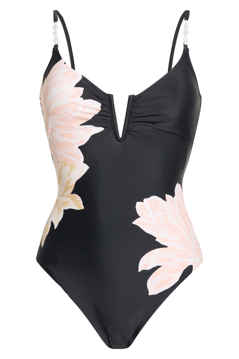 V-Wire One-Piece Swimsuit, Alternate, color, BLACK