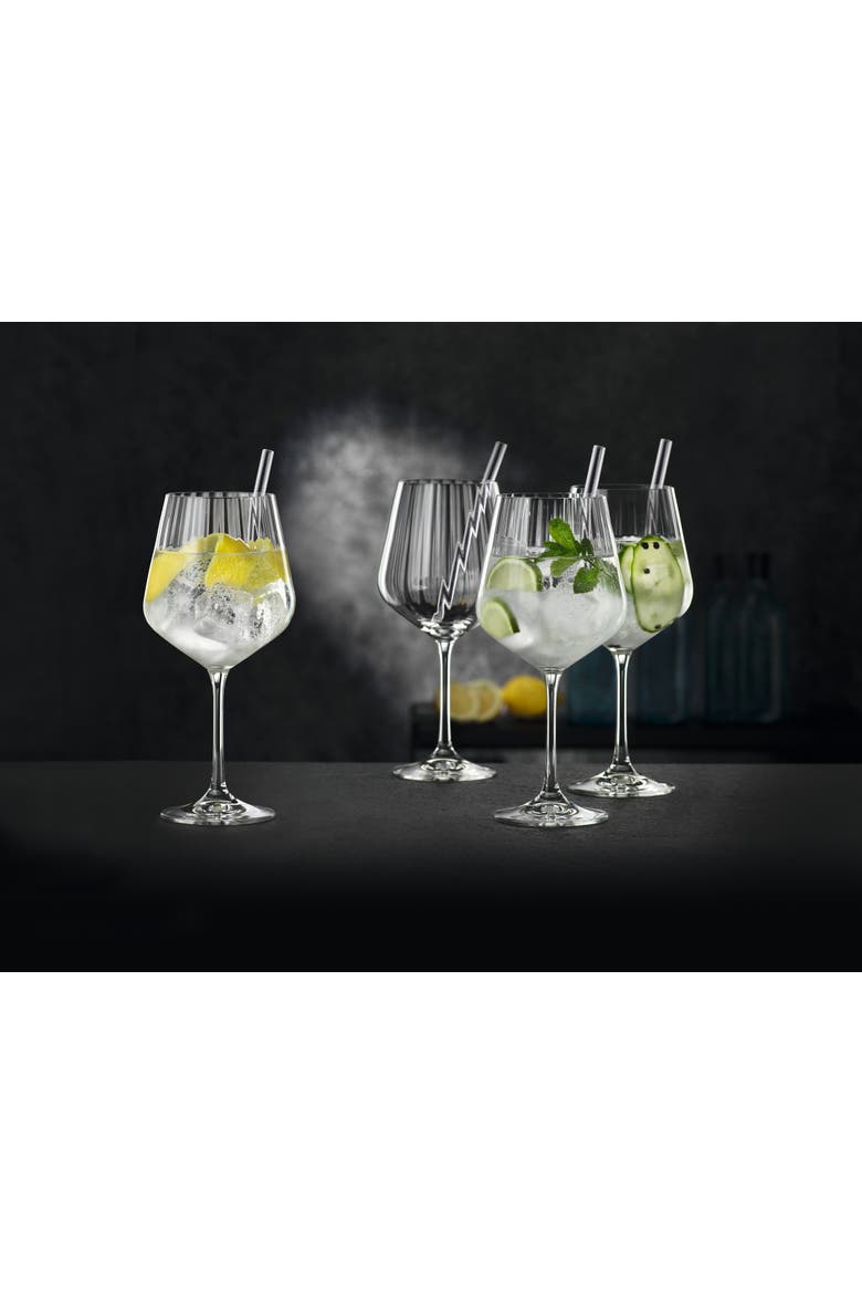 Tastes Good Set of 4 Gin & Tonic Glasses with Glass Straws, Alternate, color, Clear