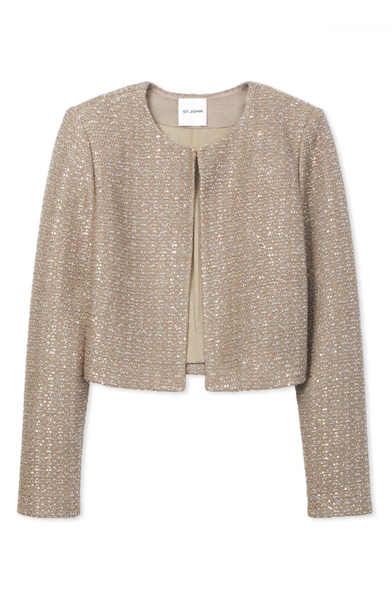 St. John Evening Sequin Textured Knit Boxy Jacket, Alternate, color, 
