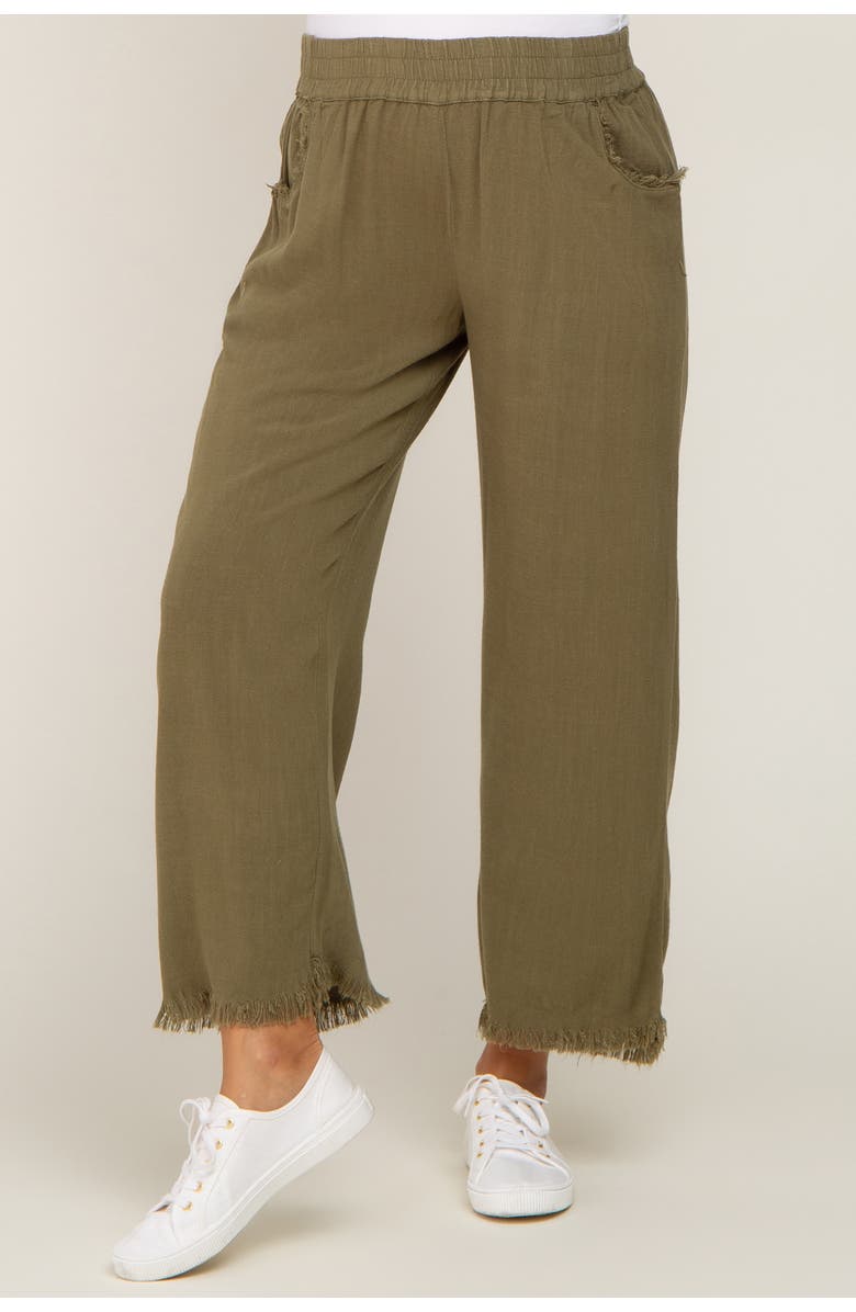 PinkBlush Linen Frayed Hem Crop Pants, Alternate, color, Olive Green