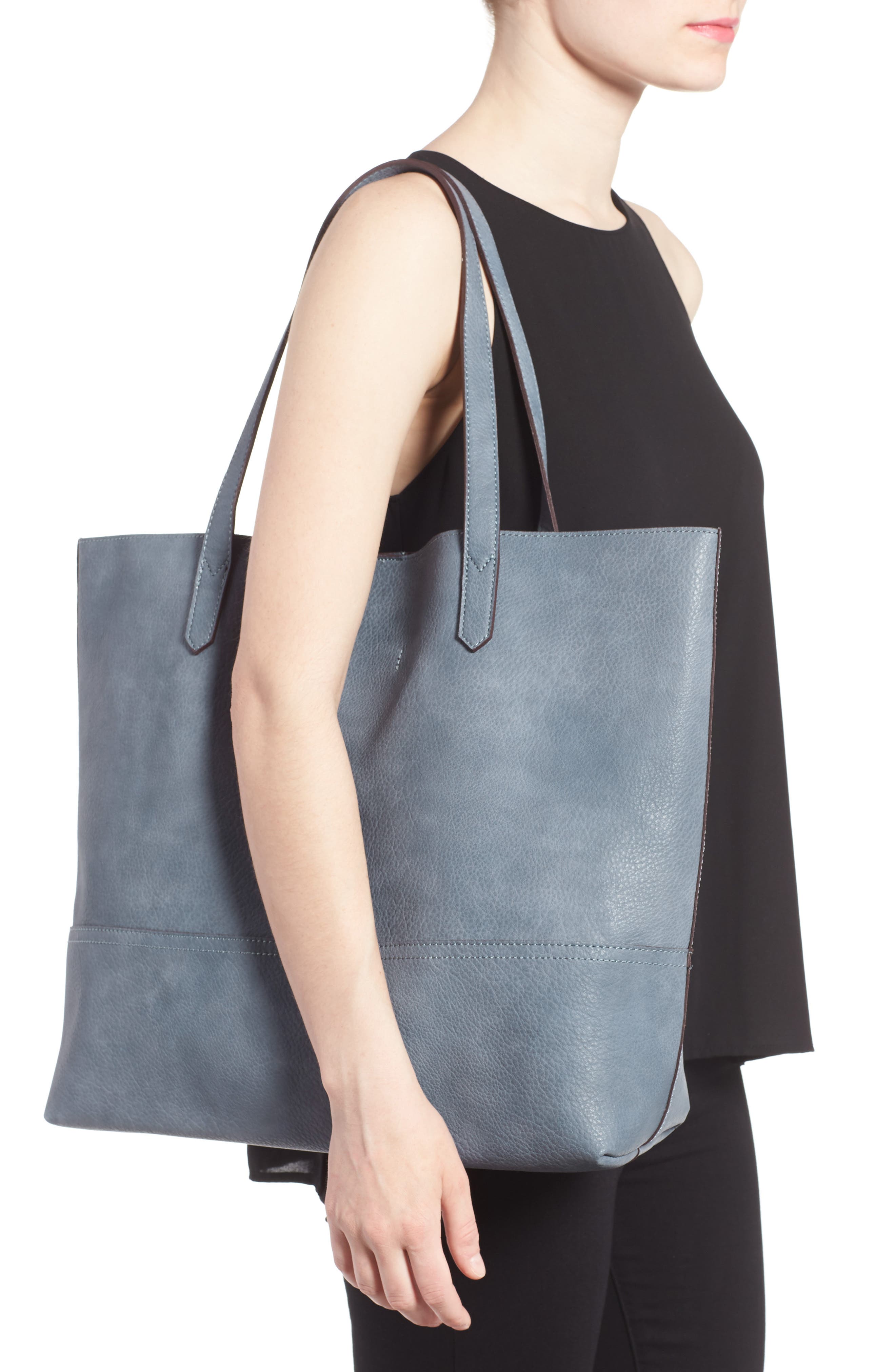 Dawson Oversize Faux Leather Shopper, Alternate, color, CHAMBRAY