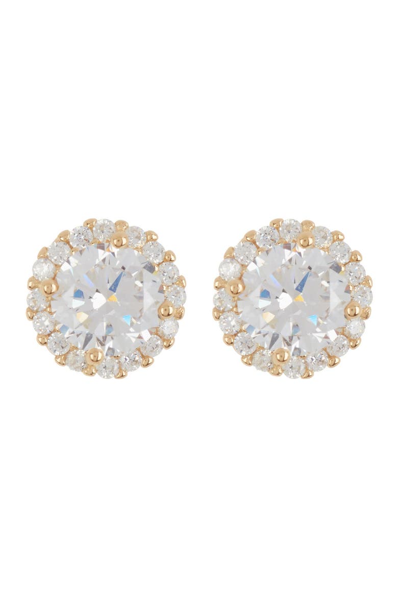 14K Yellow Gold Plated Swarovski Crystal Halo Stud Earrings, Main, color, YELLOW