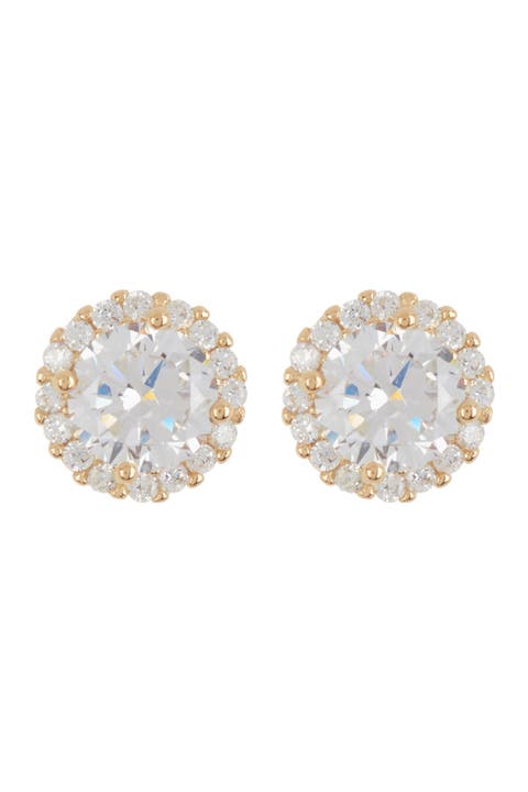 14K Yellow Gold Plated Swarovski Crystal Halo Stud Earrings