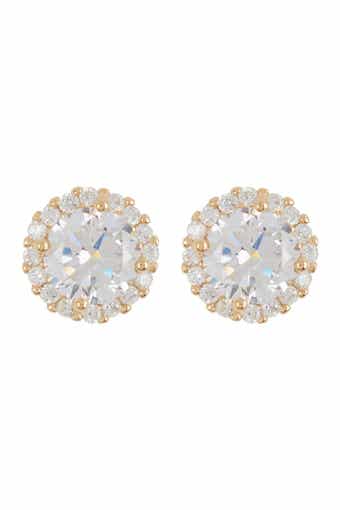 Adornia 14K Yellow Gold Plated Swarovski Crystal Halo Stud Earrings