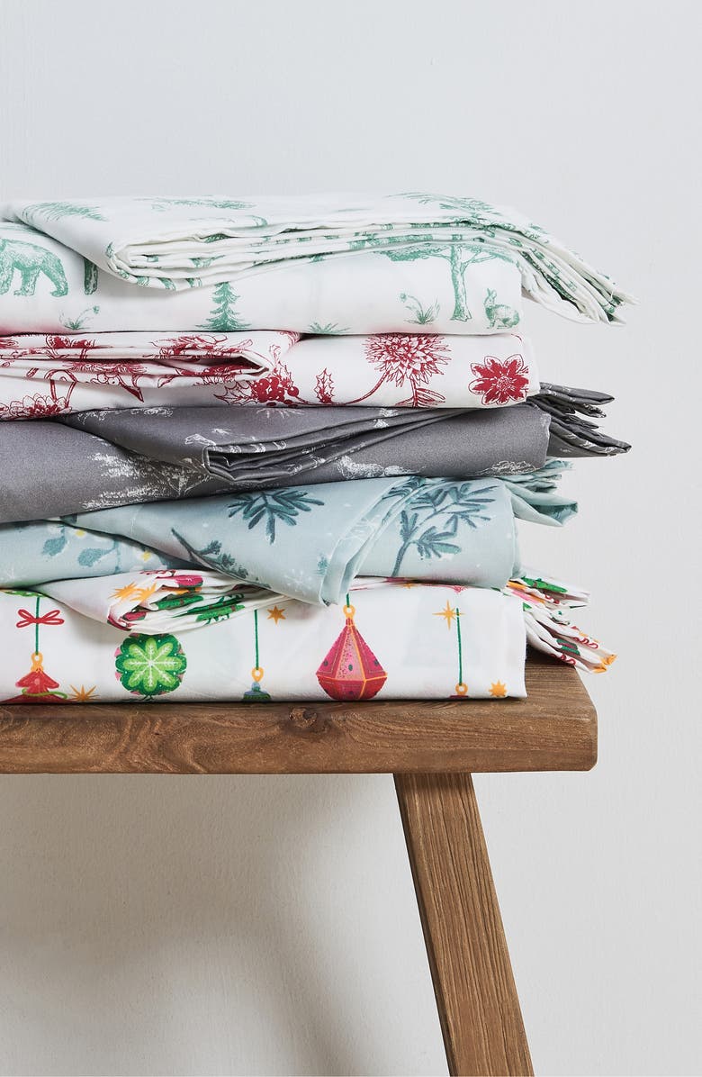 Woven & Weft Holiday 3-Piece Microfiber Bed Sheet Set, Alternate, color, Twinkling Ornaments