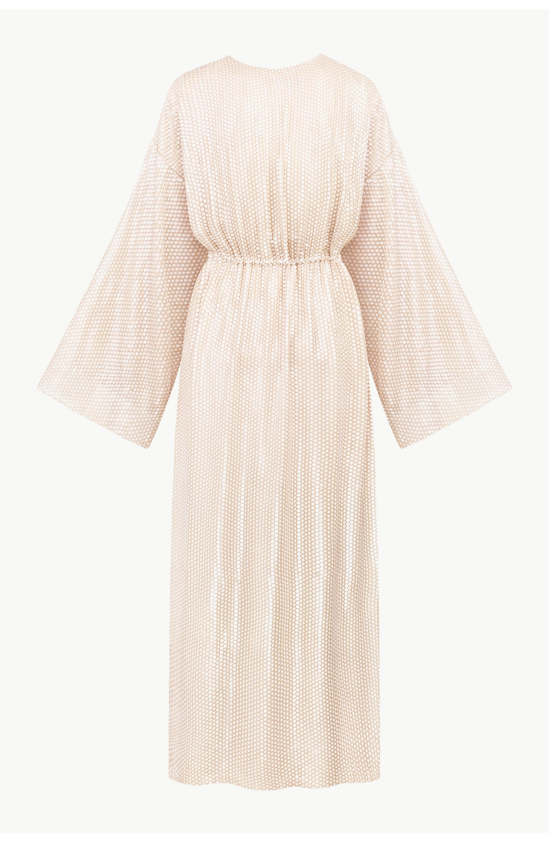 Malva Florea Sequin Cape With Floral Tassel Tie Waist, Alternate, color, Beige