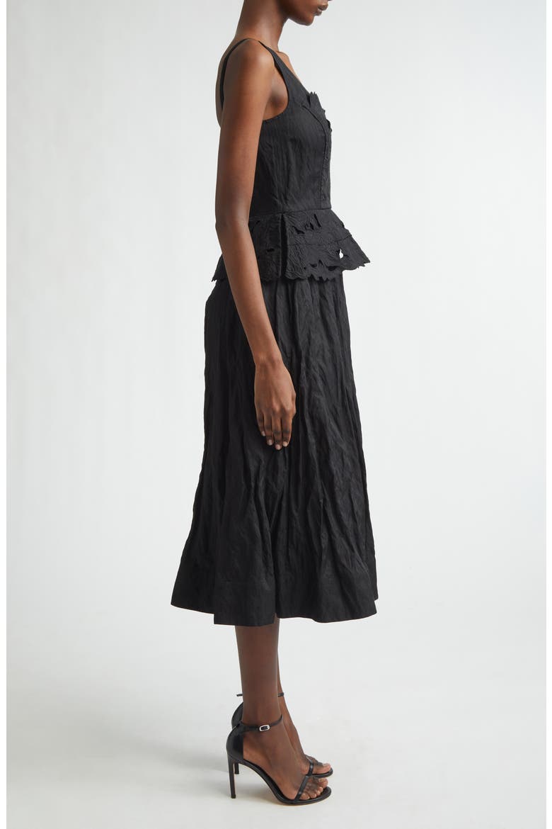 Floral Embroidered Crinkled Peplum Midi Dress, Alternate, color, BLACK