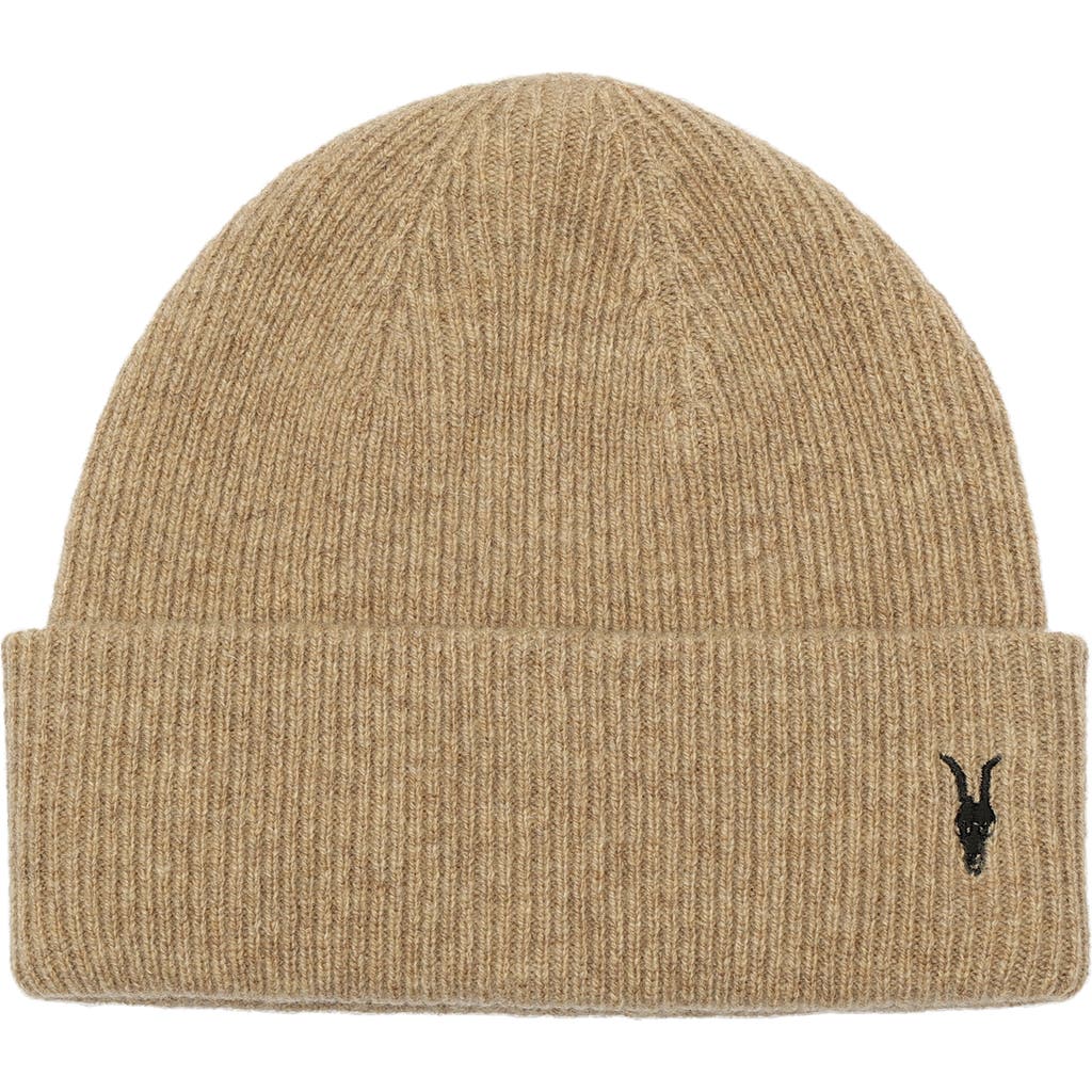 Allsaints Ramskull Wool Beanie In Dark Ecru Beige