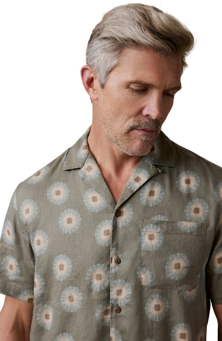 Faherty Breeze Linen BlendCamp Shirt, Alternate, color, Island Olive Fireworks