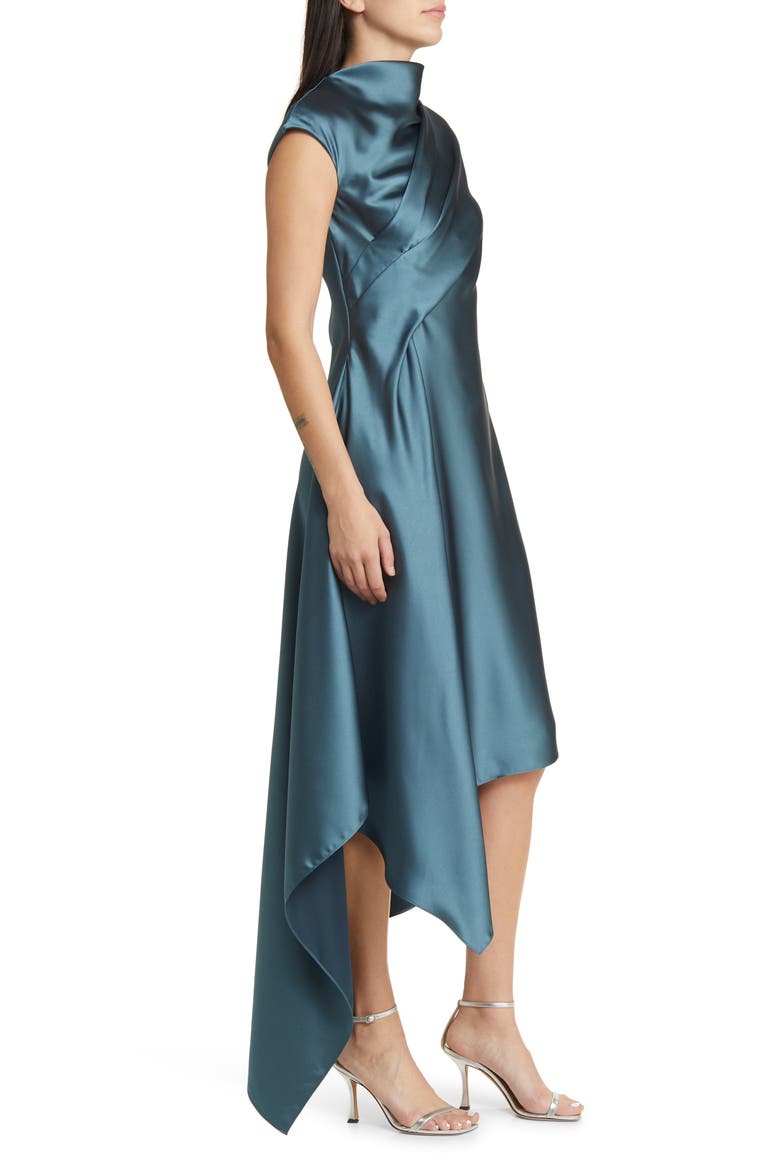 Drape Asymmetric Hem Satin Cocktail Dress, Alternate, color, PETROL