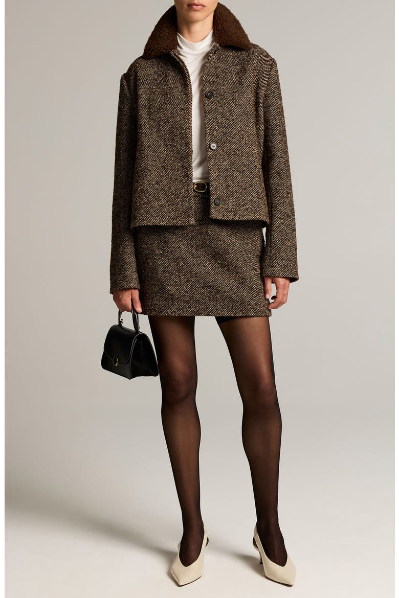 Contrast Collar Boucle Jacket, Alternate, color, BURNT WALNUT BOUCLE