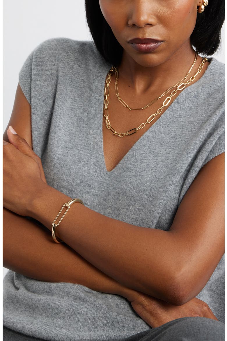 Open Rectangle Closure Bangle, Alternate, color, GOLD