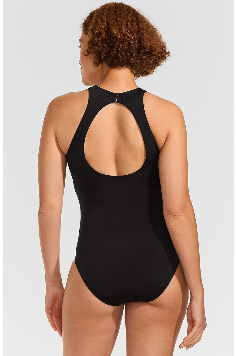 D-Cup Tugless High Neck Portrait Back One Piece Swimsuit, Alternate, color, Black
