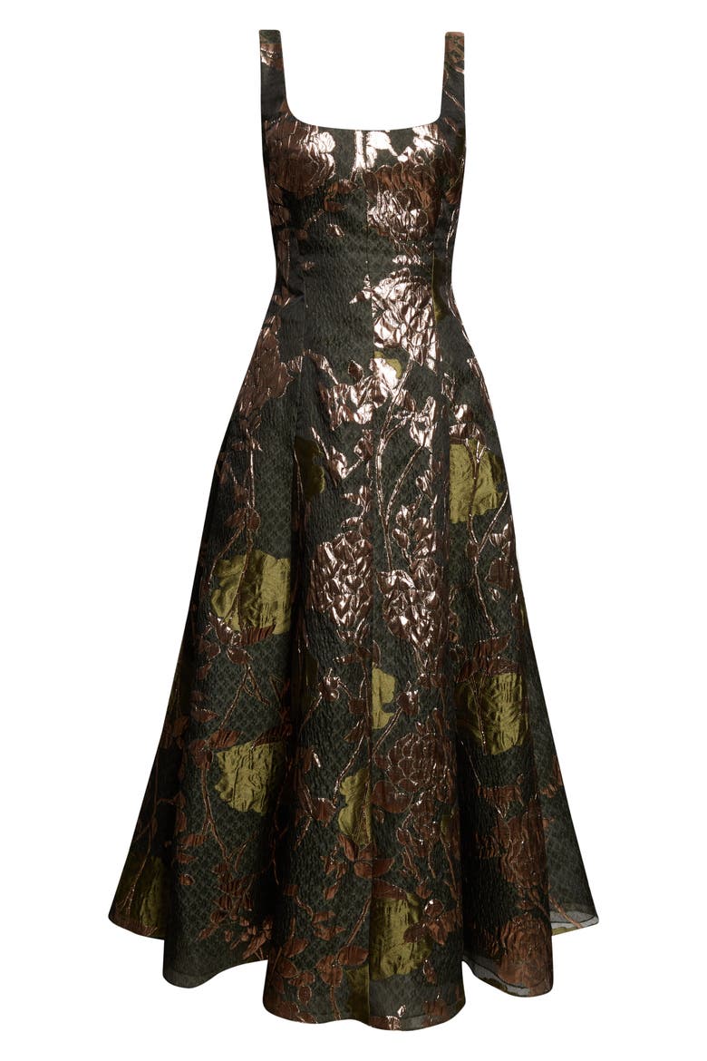 Olivia Floral Metallic Fil Coupé Fit & Flare Dress, Alternate, color, CACTUS MULTI