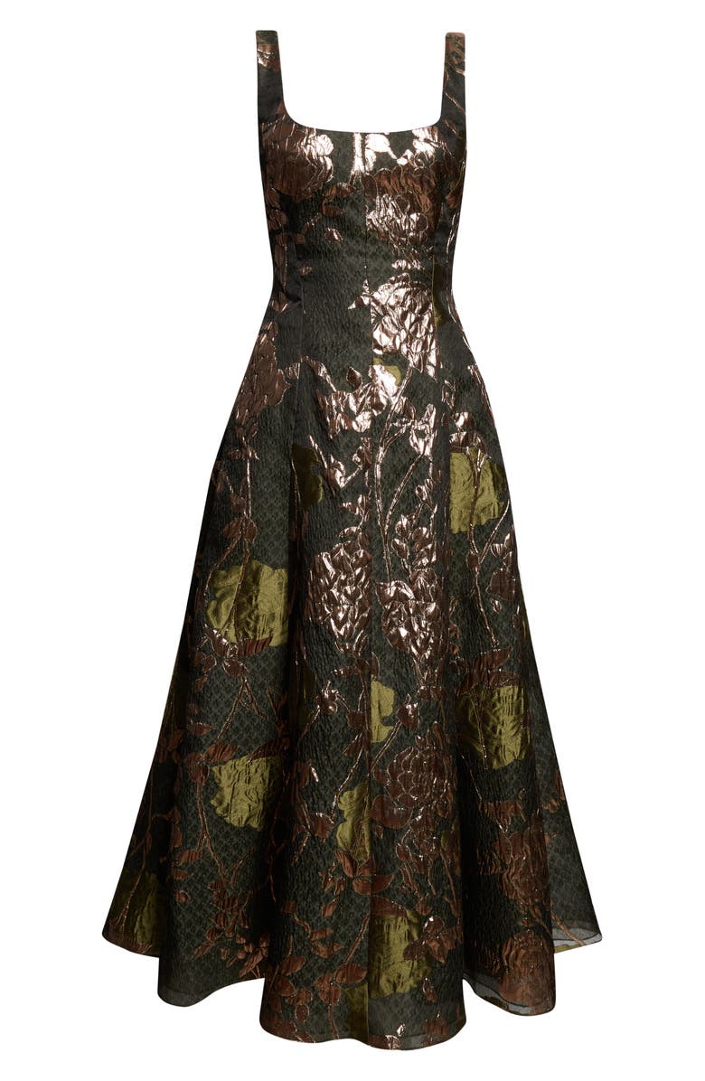 Lela Rose Olivia Floral Metallic Fil Coupé Fit & Flare Gown, Alternate, color, Cactus Multi