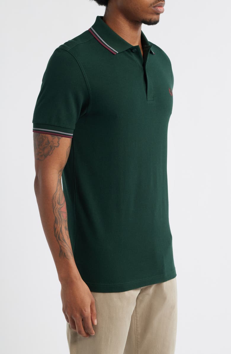 Fred Perry Extra Trim Fit Twin Tipped Piqué Polo, Alternate, color, Dark Green/ Grey/ Oxblood