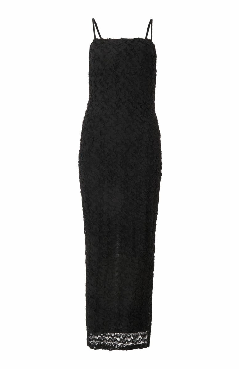 QUIZ 3D Flower Square Neck Maxi Dress, Alternate, color, Black