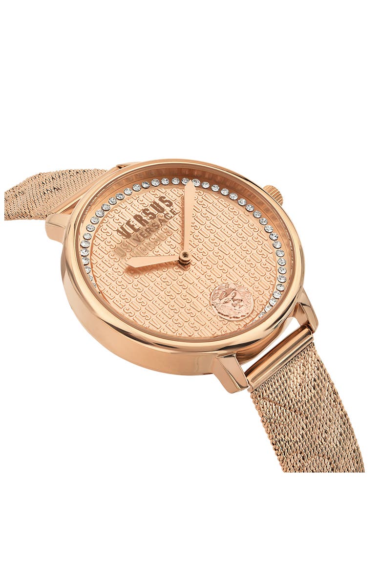 La Villette Crystal Mesh Strap Watch, 36mm, Alternate, color, ROSEGOLD