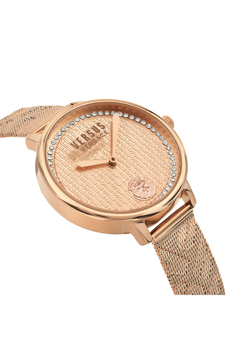VERSUS Versace La Villette Crystal Mesh Strap Watch, 36mm, Alternate, color, Rosegold