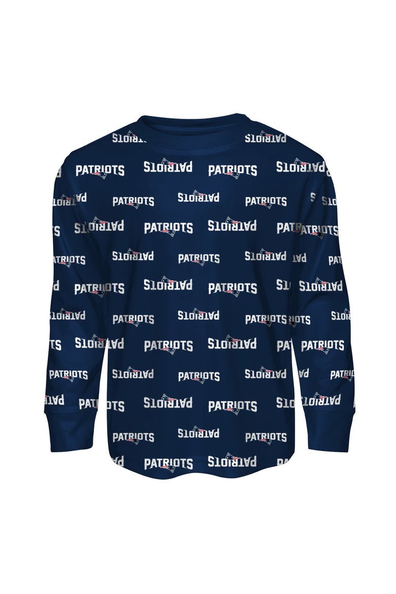 Preschool Outerstuff College Navy New England Patriots All-Over-Print Long Sleeve T-Shirt and Pants Sleep Set, Alternate, color, College Navy