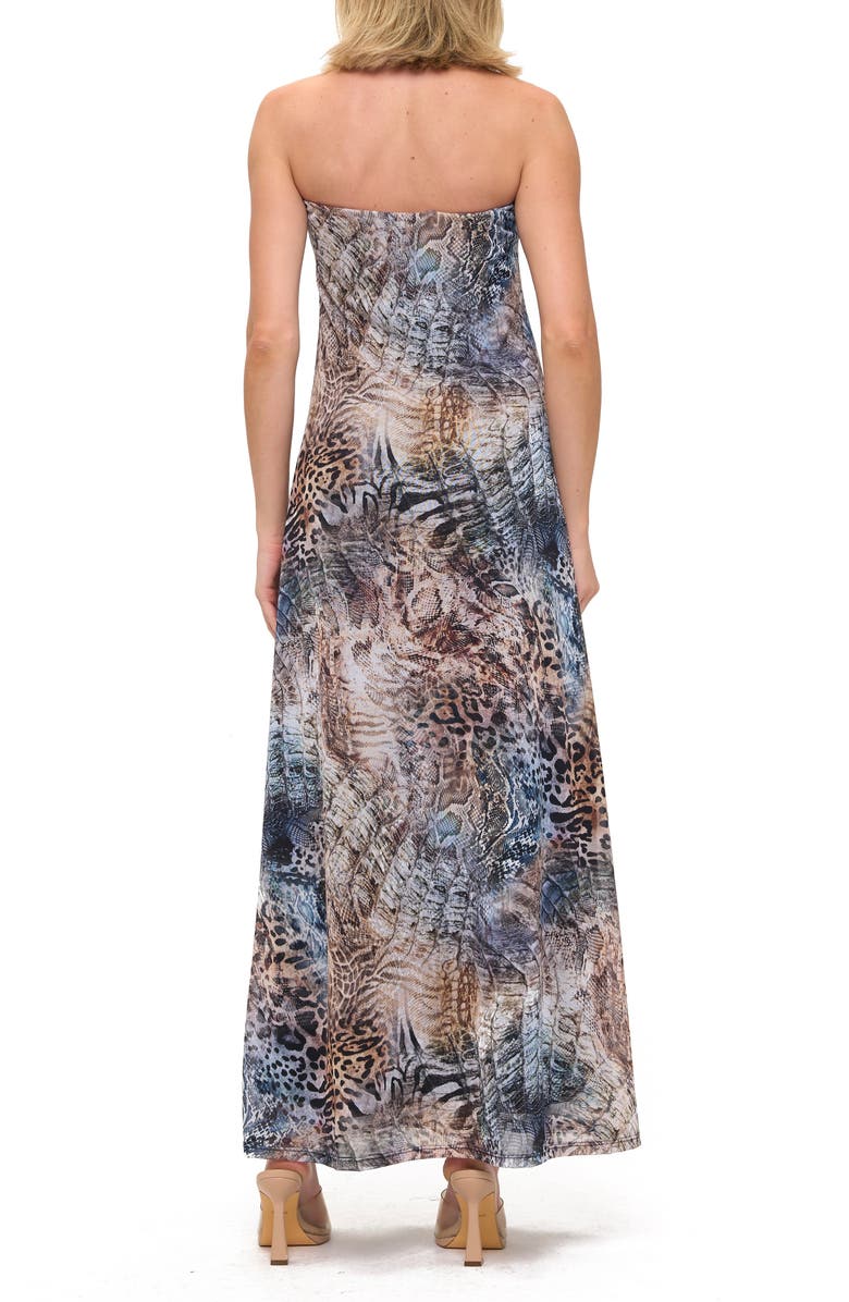 O.L. Printed Strapless Maxi Dress, Alternate, color, Grey Multi